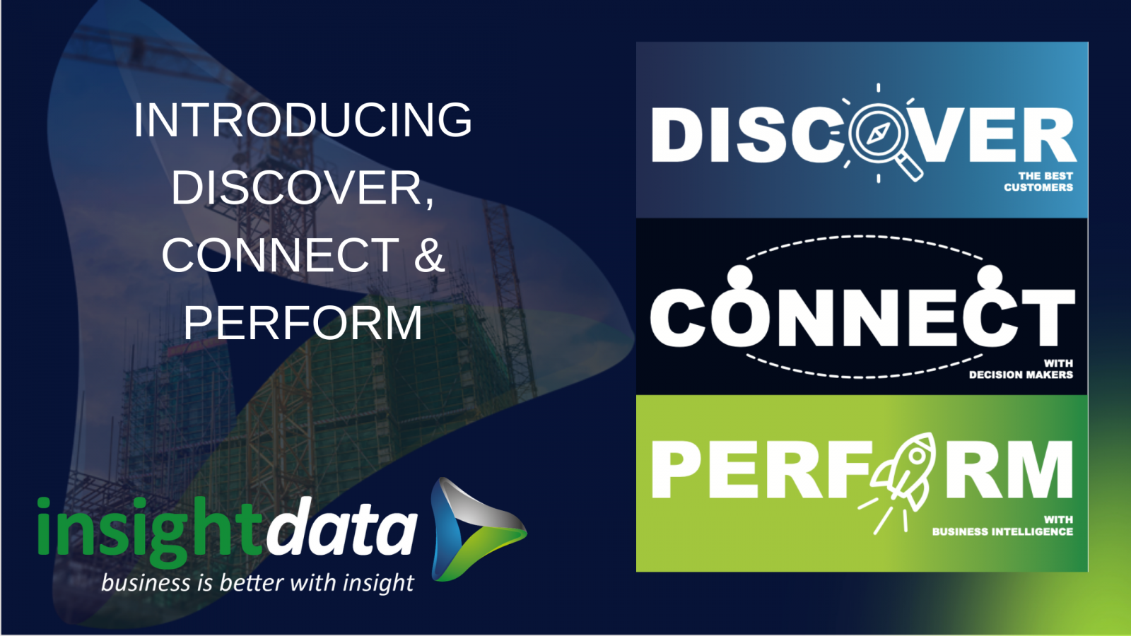 INTRODUCING DISOCVER, CONNECT AND PERFORM card representing Insight Data