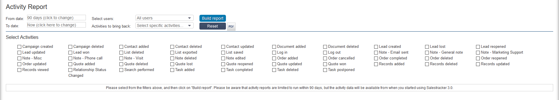 Salestracker - Activity report