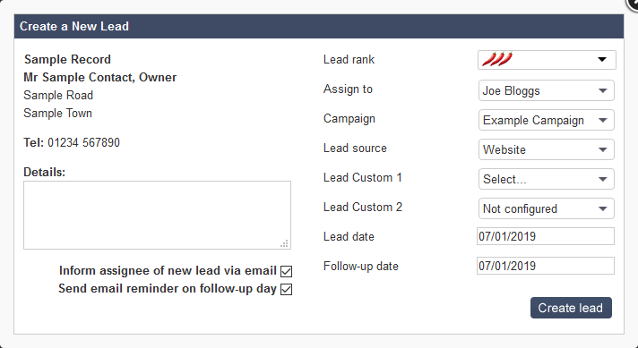 Salestracker - Creating a Lead