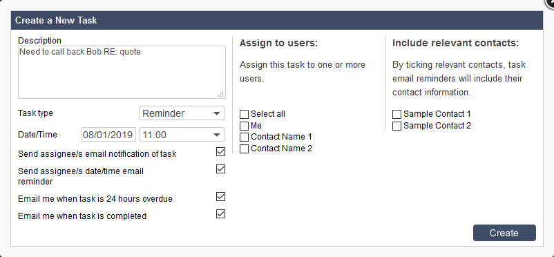 Salestracker - Creating a New Task