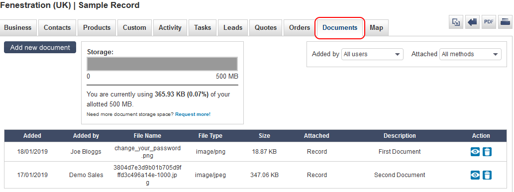 Salestracker - Documents Recordview