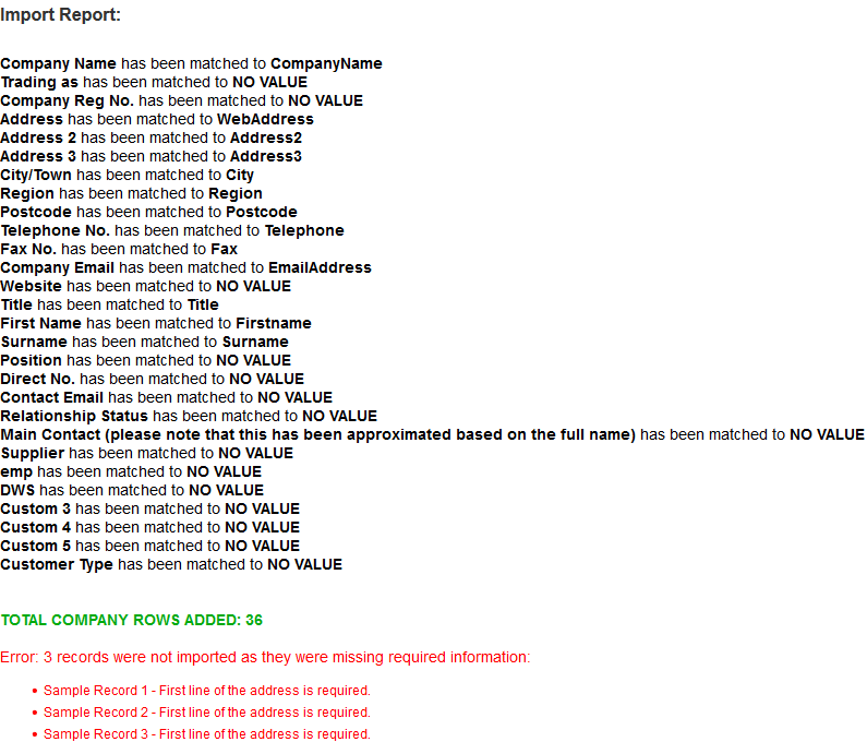 Salestracker - Import CSV of Records Report