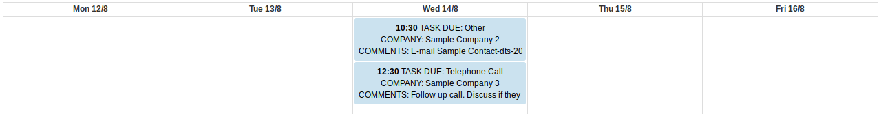 Salestracker - KPI Report Calendar Week View