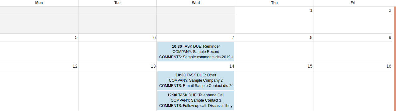 Salestracker - KPI Report Calendar