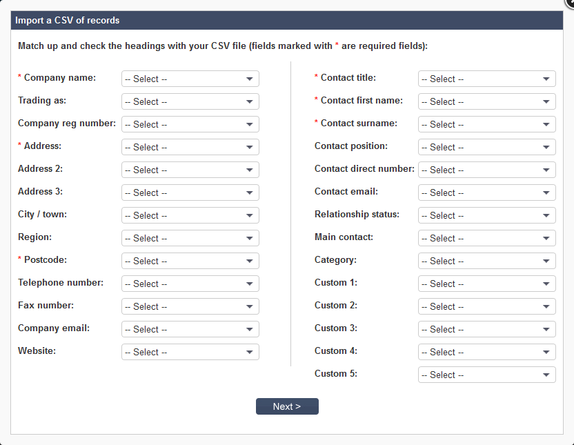 Salestracker - Match CSV Fields 1