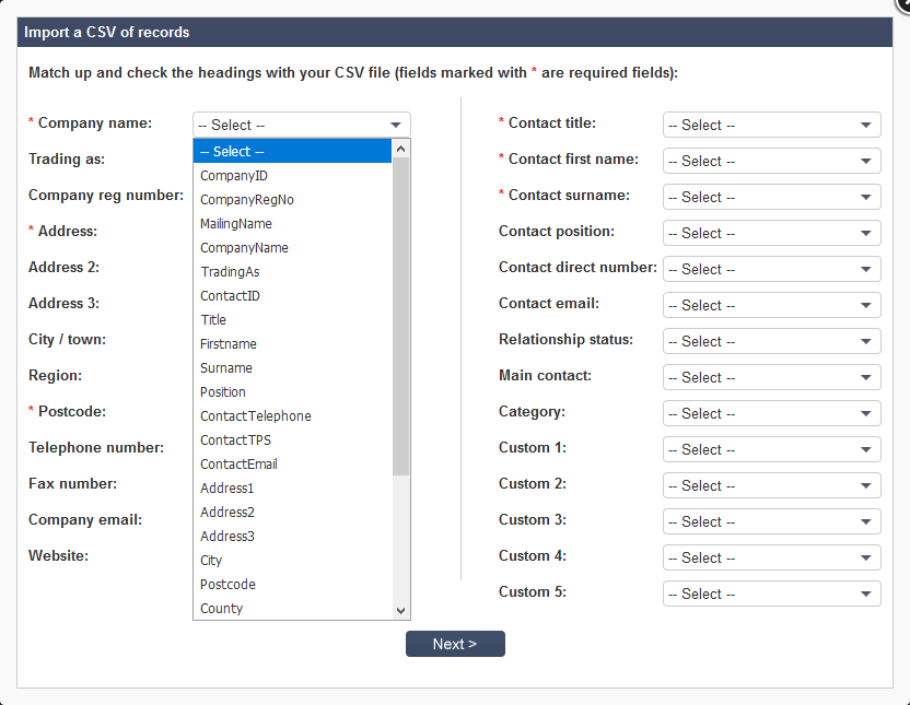 Salestracker - Match CSV Fields 2