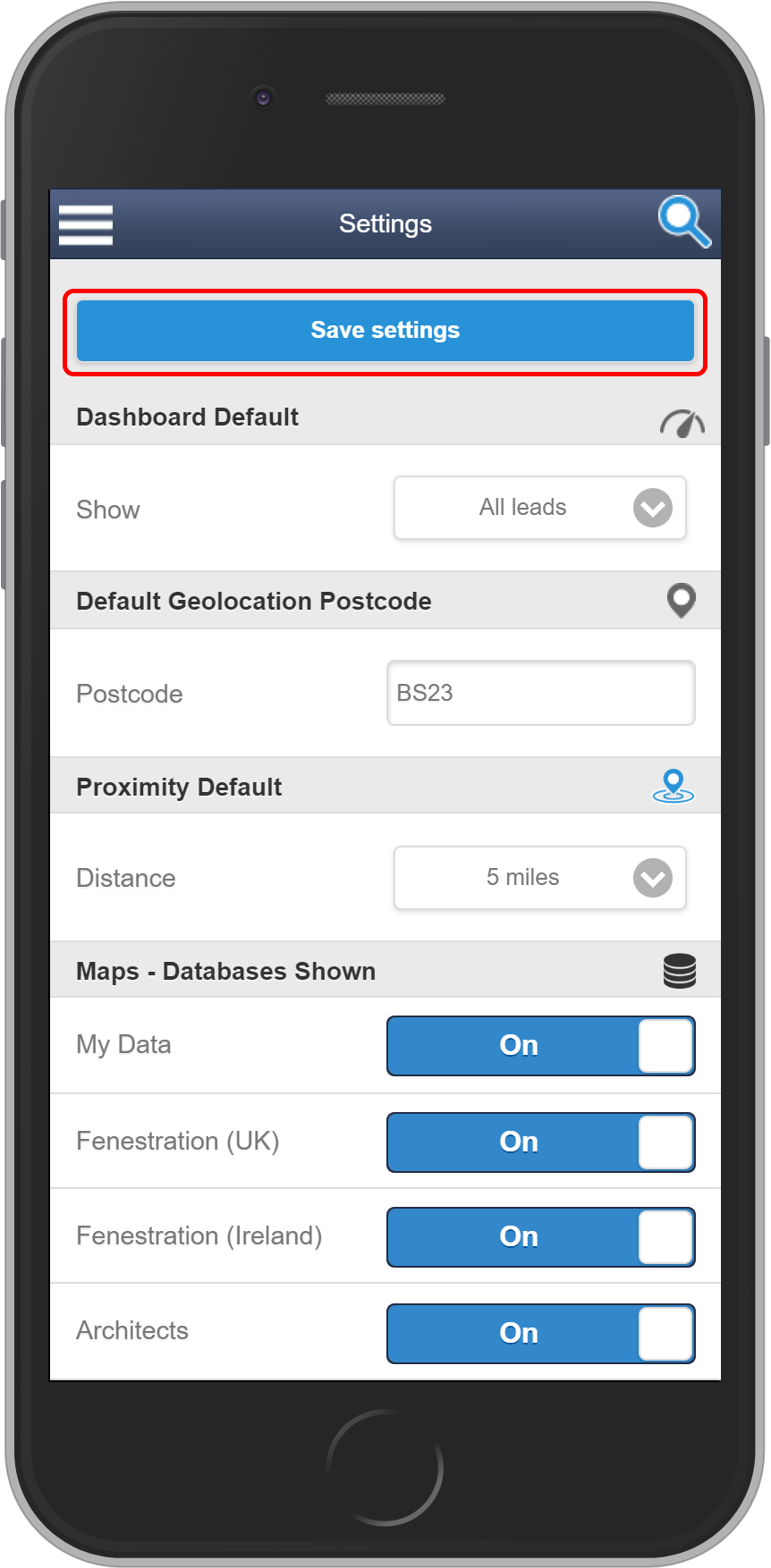 Salestracker Mobile Settings Overview