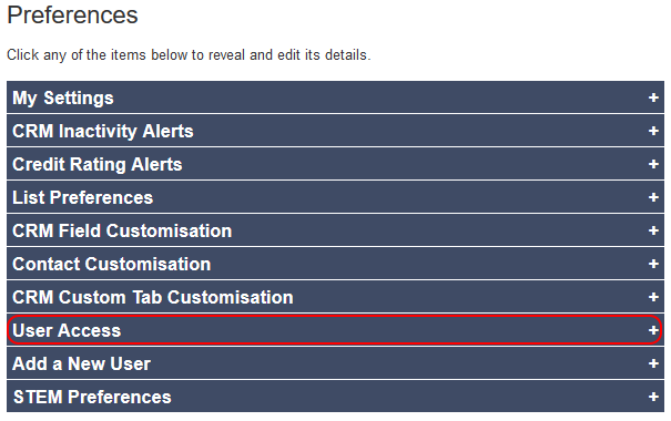 Salestracker Preferences User Access