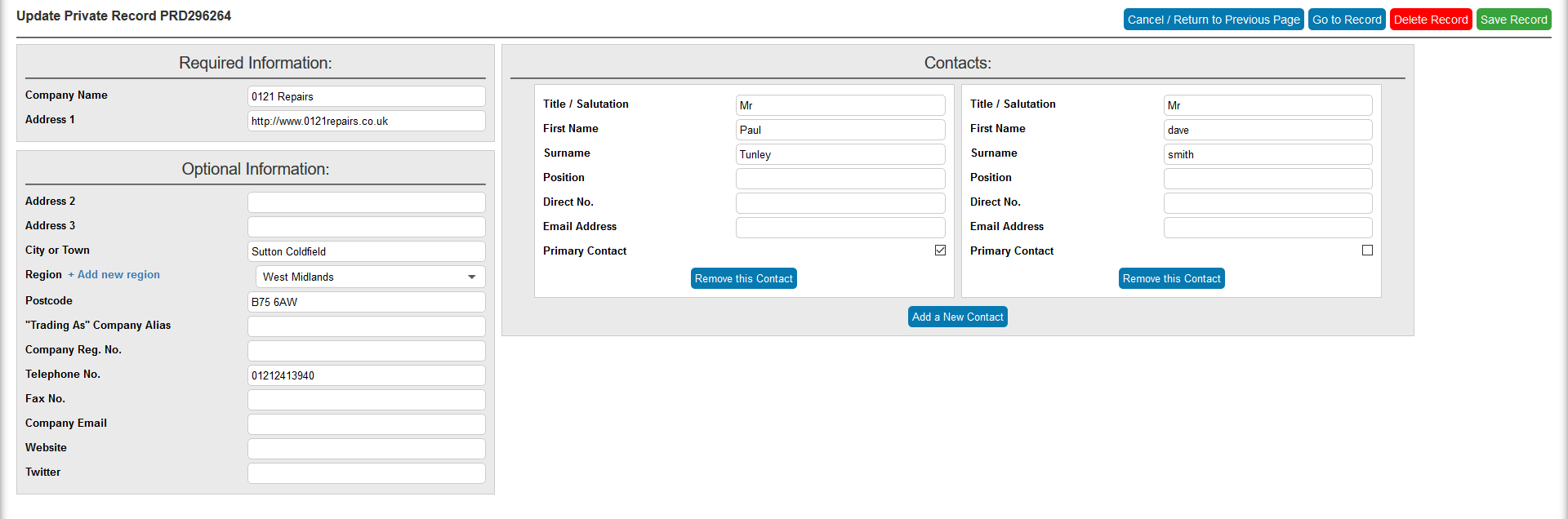 Salestracker - View Record PRD Edit Record