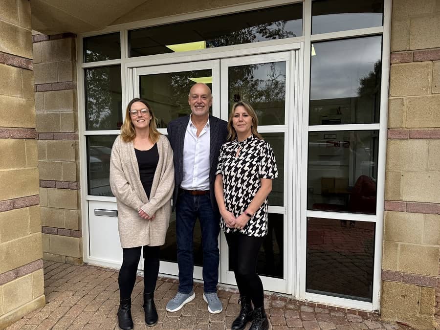 Insight Data's Sarah Coltham, Andrew Scott and Nicola Andrews stood outside Insight Data meeting